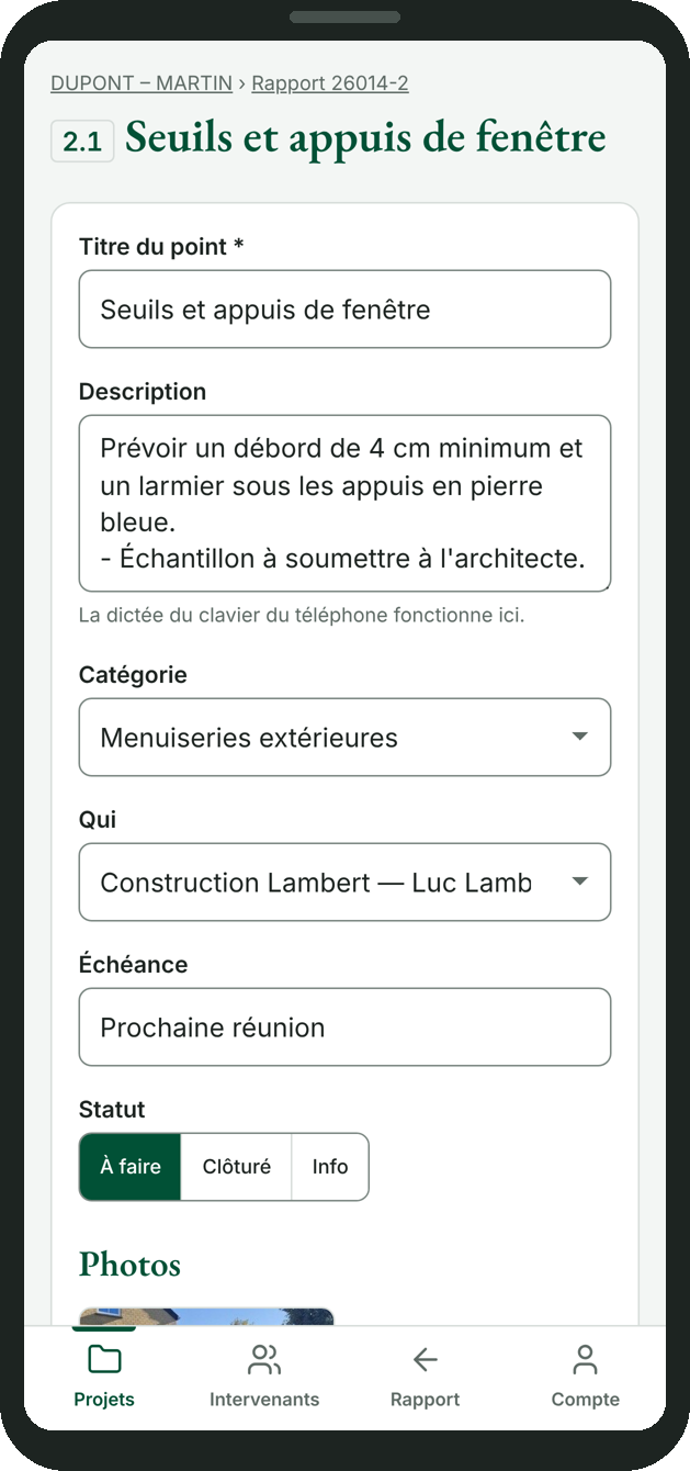 Liste des projets — téléphone