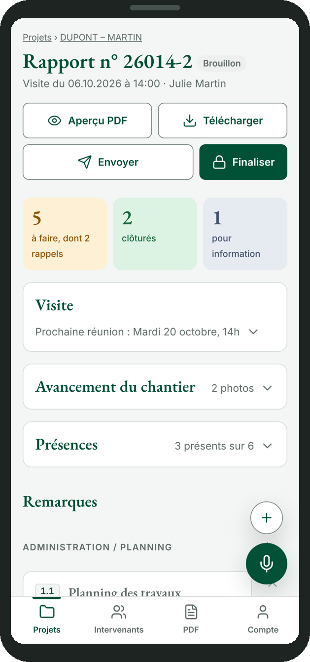 Rapport en cours — téléphone